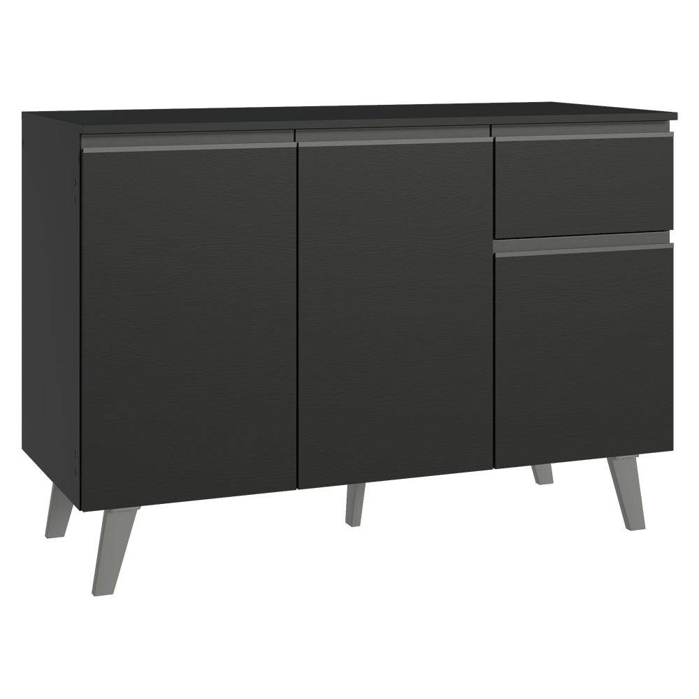 Balcão de Cozinha 120 cm 3 Portas 1 Gaveta Com Pés Preto Nice Madesa