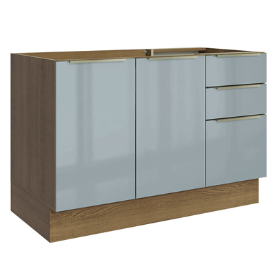 Balcão Gabinete de Pia 120 cm 2 Portas 3 Gavetas (Sem Tampo) Rustic/Cinza Lux Madesa