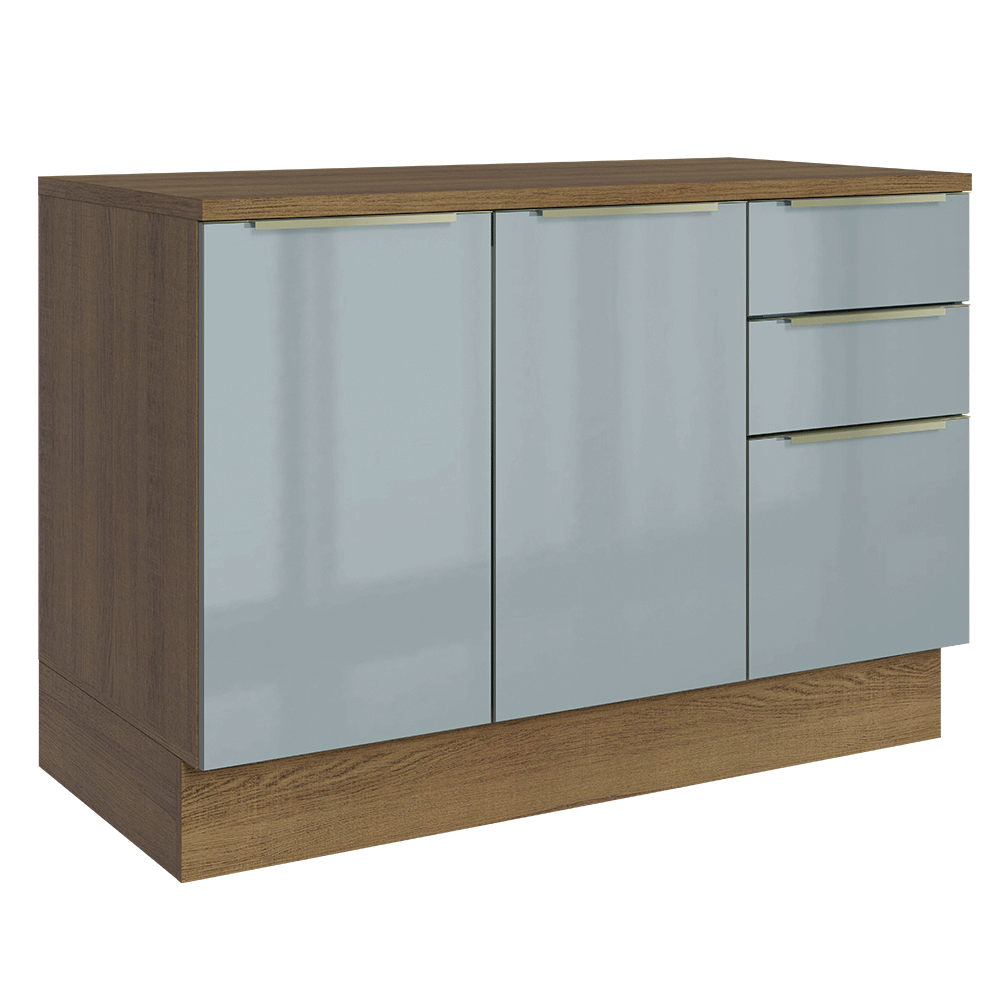 Balcão de Cozinha 120 cm 2 Portas 3 Gavetas Rustic/Cinza Lux Madesa