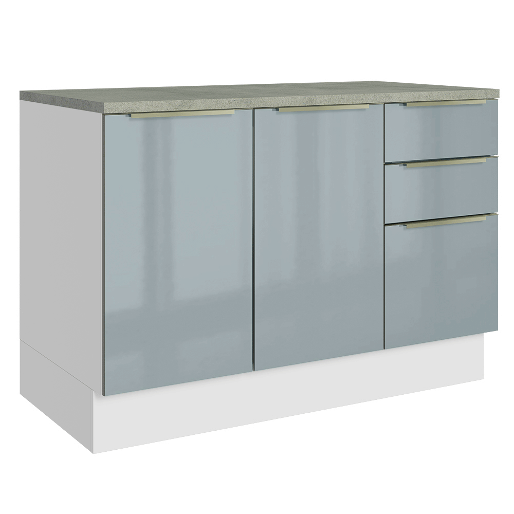 Balcão de Cozinha 120 cm 2 Portas 3 Gavetas Branco/Cinza Lux Madesa