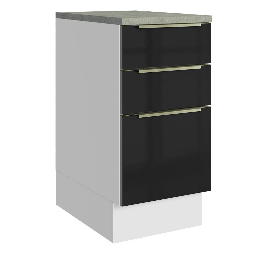 Balcão de Cozinha 40 cm 3 Gavetas Branco/Preto Lux Madesa