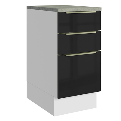 Balcão de Cozinha 40 cm 3 Gavetas Branco/Preto Lux Madesa