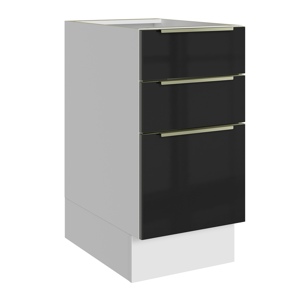Balcão de Cozinha 40 cm 3 Gavetas (Sem Tampo) Branco/Preto Lux Madesa