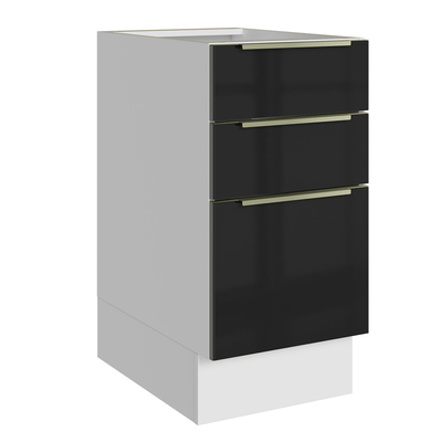 Balcão de Cozinha 40 cm 3 Gavetas (Sem Tampo) Branco/Preto Lux Madesa