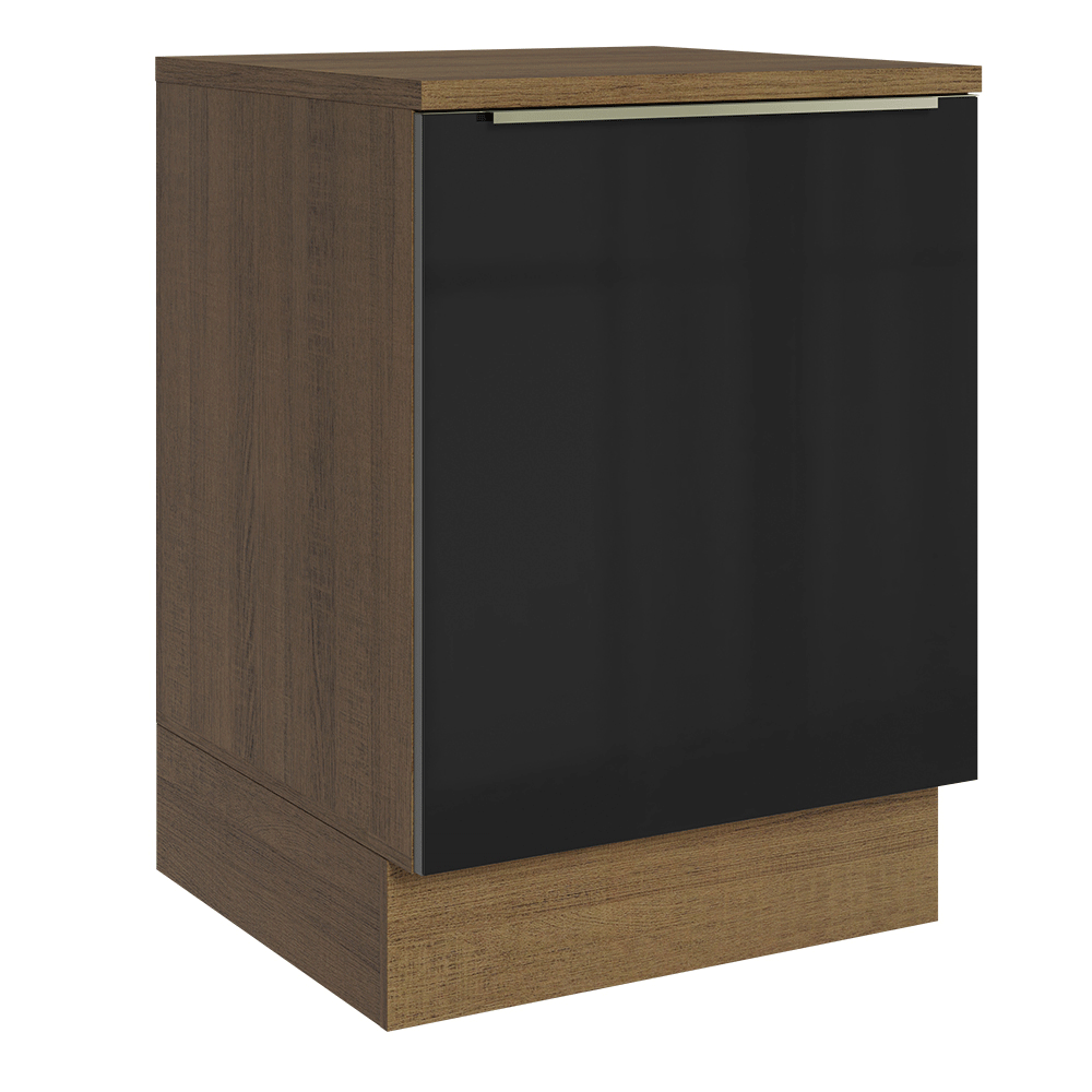 Balcão de Cozinha 60 cm 1 Porta Rustic/Preto Lux Madesa