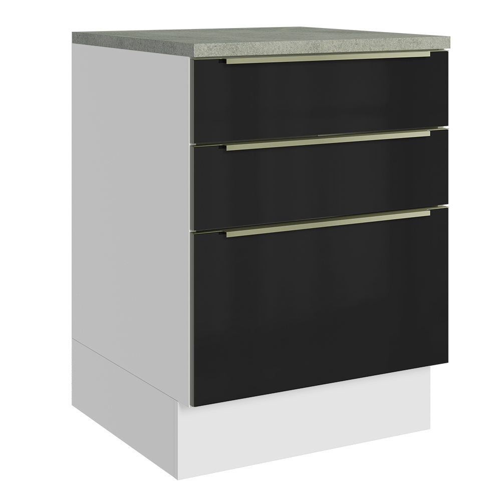 Balcão de Cozinha 60 cm 3 Gavetas Branco/Preto Lux Madesa