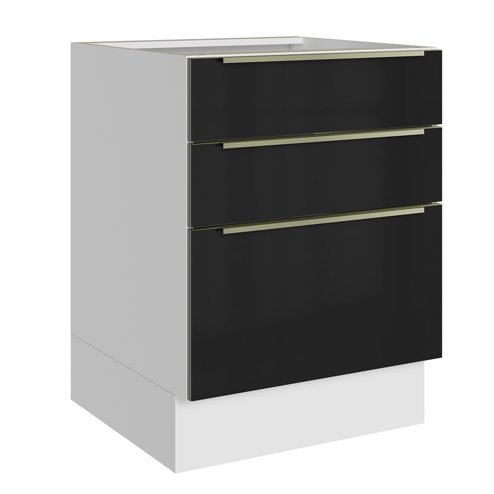 Balcão de Cozinha 60 cm 3 Gavetas (Sem Tampo) Branco/Preto Lux Madesa