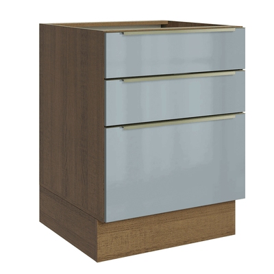 Balcão de Cozinha 60 cm 3 Gavetas (Sem Tampo) Rustic/Cinza Lux Madesa