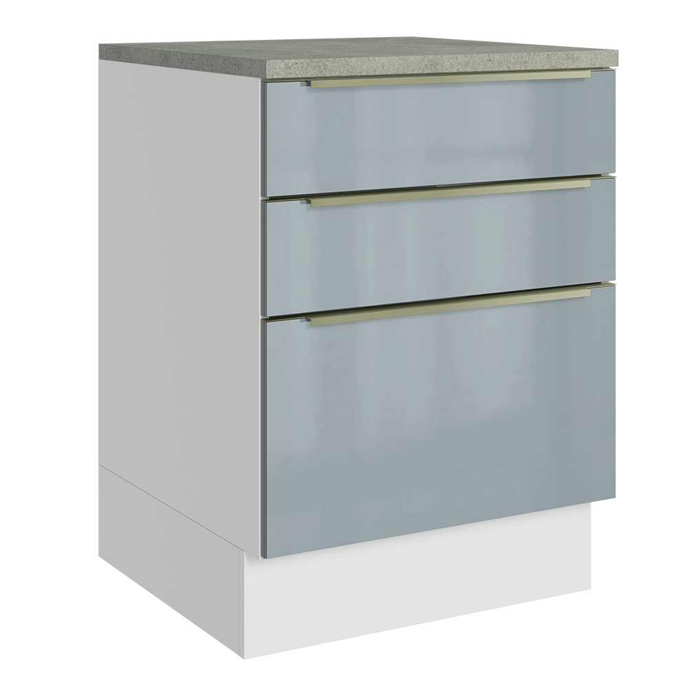 Balcão de Cozinha 60 cm 3 Gavetas Branco/Cinza Lux Madesa