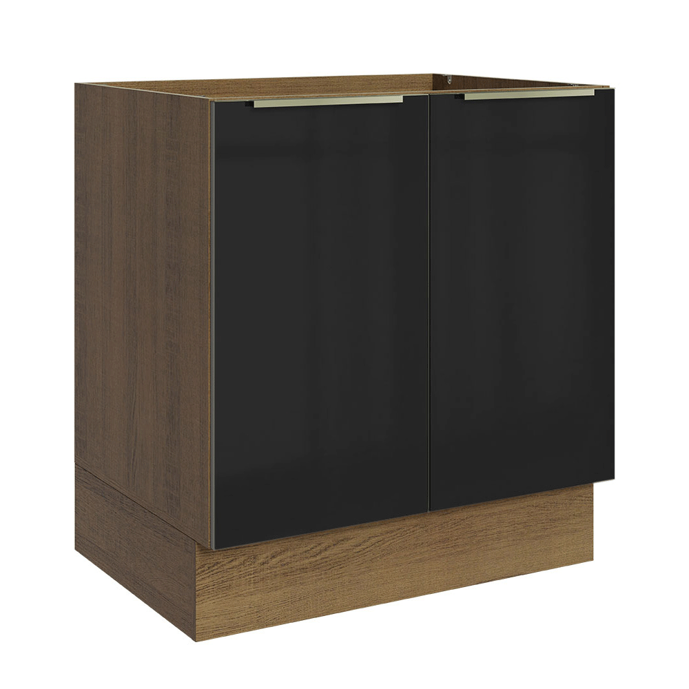 Balcão de Cozinha 70 cm 2 Portas (Sem Tampo) Rustic/Preto Lux Madesa