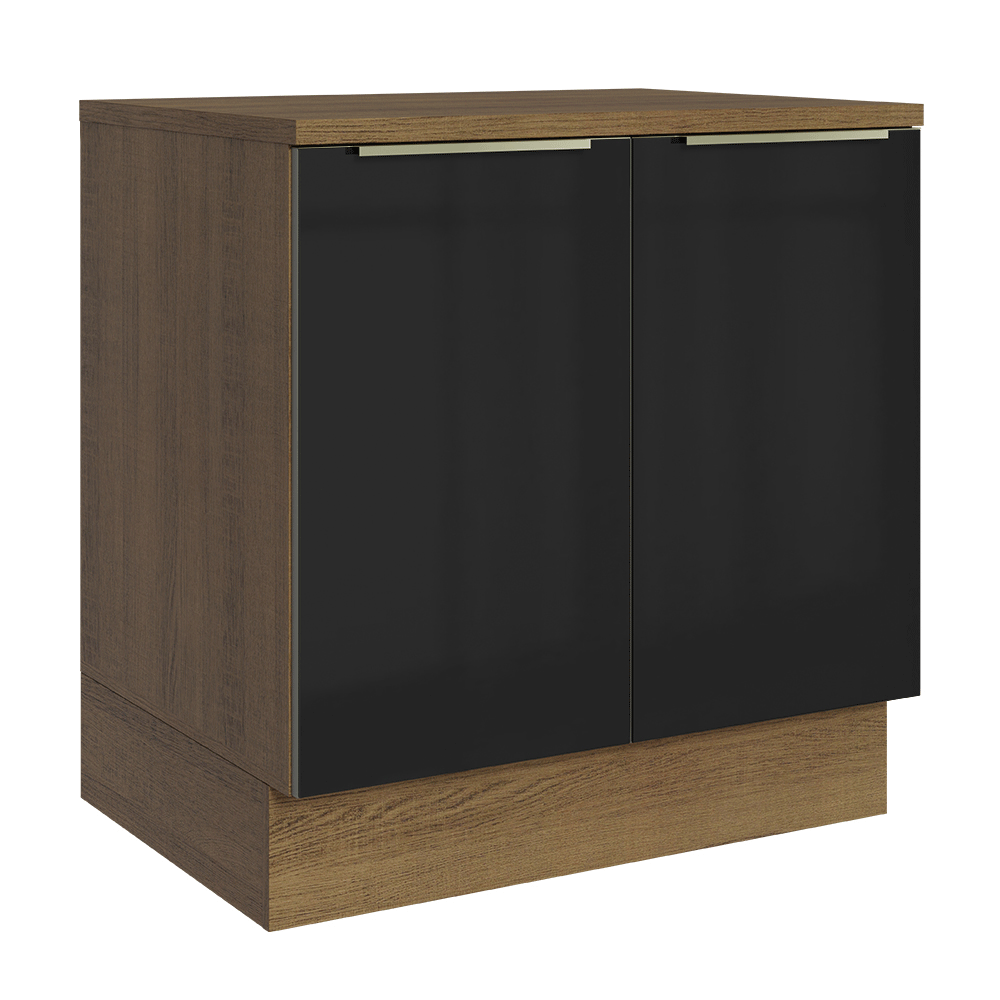 Balcão de Cozinha 80 cm 2 Portas Rustic/Preto Lux Madesa