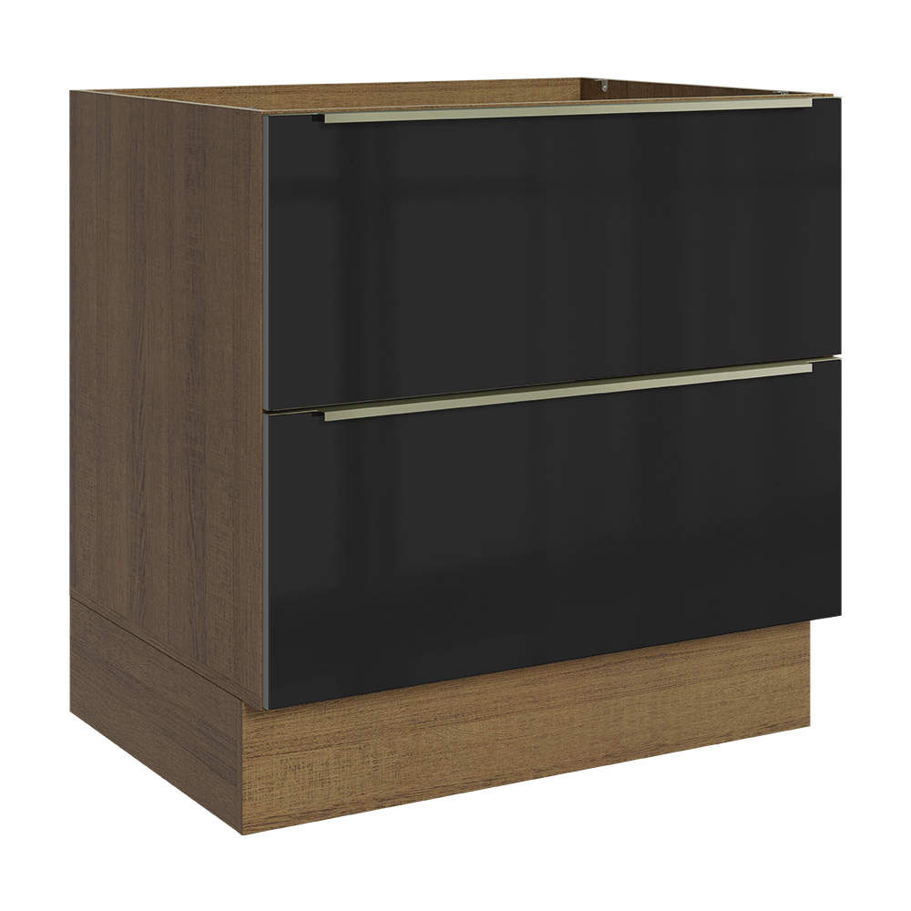 Balcão de Cozinha 80 cm 2 Gavetas (Sem Tampo) Rustic/Preto Lux Madesa