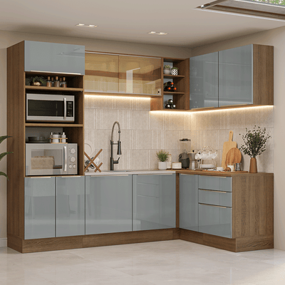 Armário de Cozinha Completa de Canto 416 x 60 cm Rustic/Cinza Lux Madesa 01