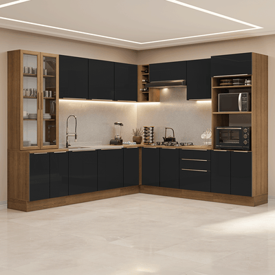 Armário de Cozinha Completa de Canto 549 cm Rustic/Preto Lux Madesa 01