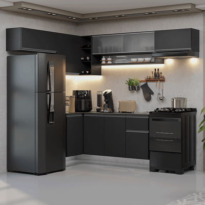 Armário de Cozinha Completa de Canto Suspenso 405 cm Preto Nice Madesa 03