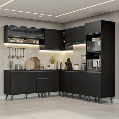Armário de Cozinha Completa de Canto 445 cm Preto Nice Madesa 01