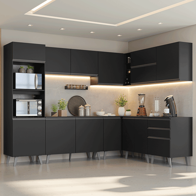 Armário de Cozinha Completa de Canto 465 cm Preto Nice Madesa 01