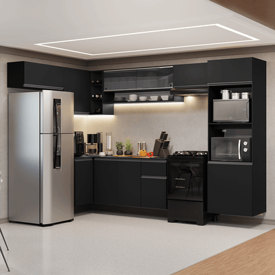 Armário de Cozinha Completa de Canto Suspenso 465 cm Preto Nice Madesa 07