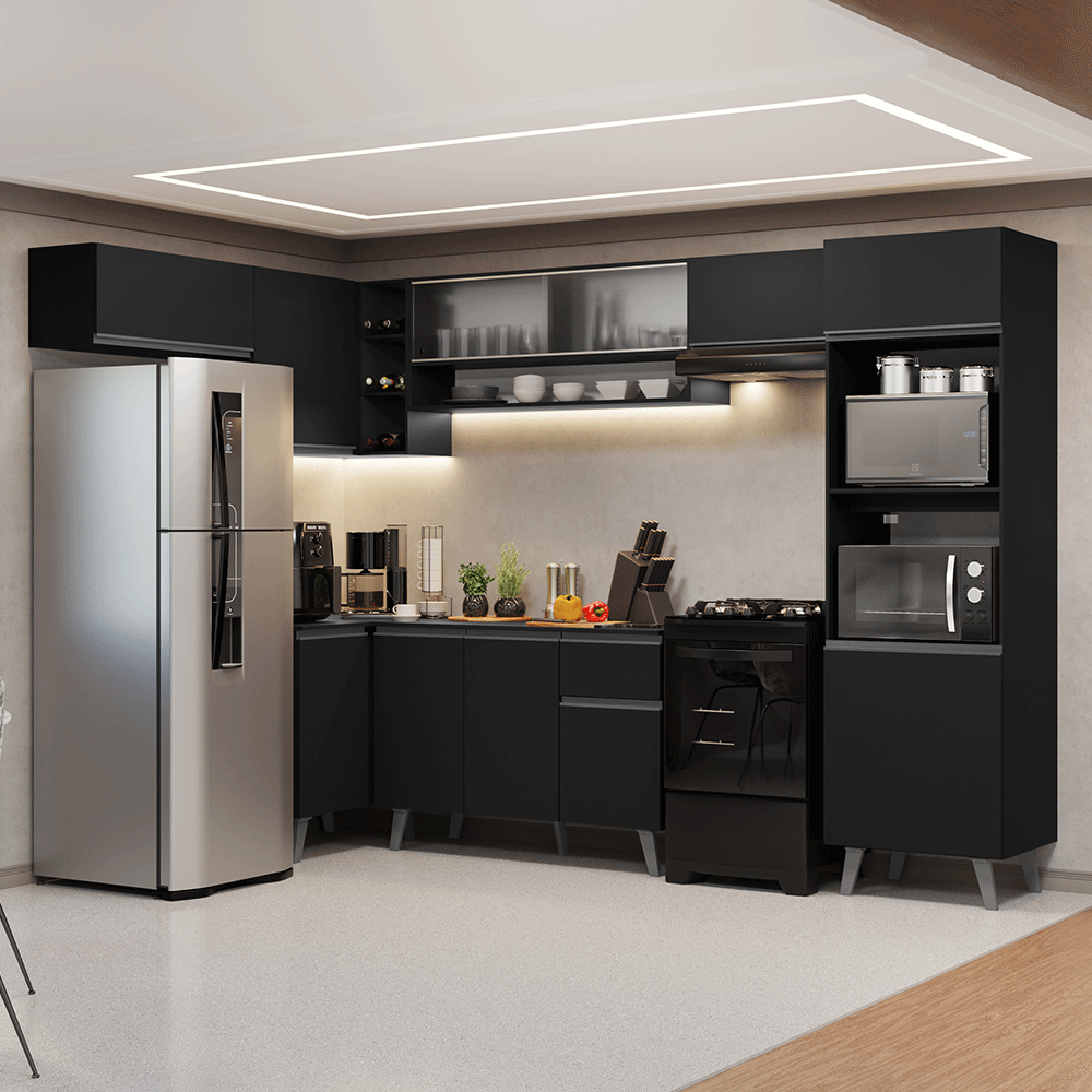 Armário de Cozinha Completa de Canto 465 cm Preto Nice Madesa 08