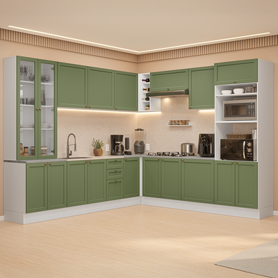 Armário de Cozinha Completa de Canto 549 cm Branco/Verde Vik Madesa 01