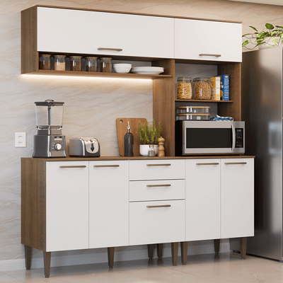 Armário de Cozinha Completa Lille 165 cm Rustic/Branco Madesa 01