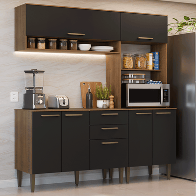 Armário de Cozinha Completa 165 cm Rustic/Preto Lille Madesa 01