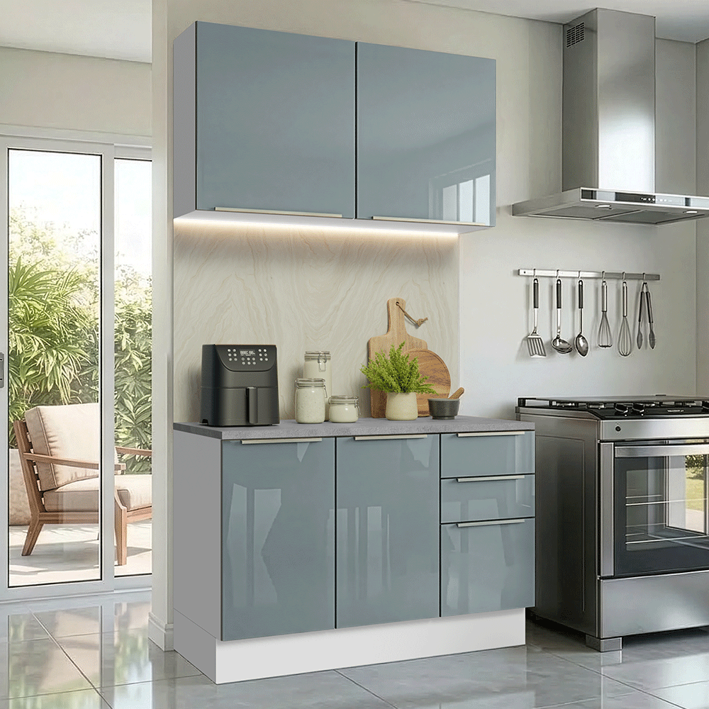 Armário de Cozinha Compacta 120 x 60 cm Branco/Cinza Lux Madesa 02