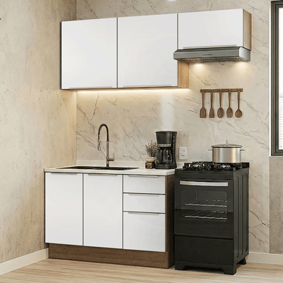 Armário de Cozinha Compacta 180 x 60 cm Rustic/Branco Veludo Lux Madesa 03