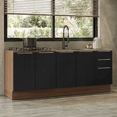 Armário de Cozinha Compacta 200 x 60 cm Rustic/Preto Lux Madesa 06