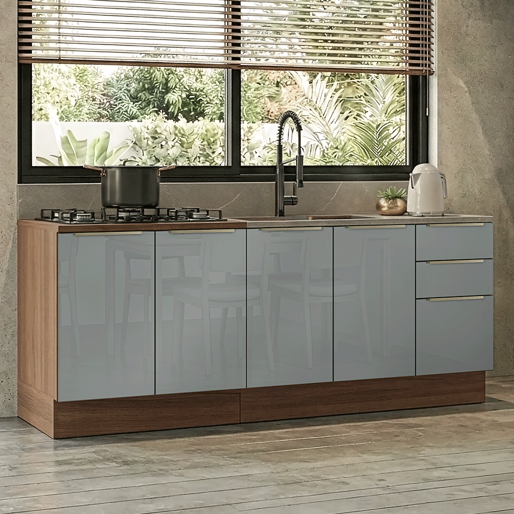 Armário de Cozinha Compacta 200 x 60 cm Rustic/Cinza Lux Madesa 06
