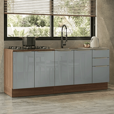 Armário de Cozinha Compacta 200 x 60 cm Rustic/Cinza Lux Madesa 06
