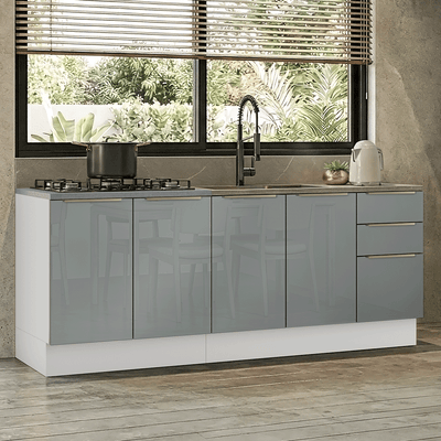 Armário de Cozinha Compacta 200 x 60 cm Branco/Cinza Lux Madesa 06