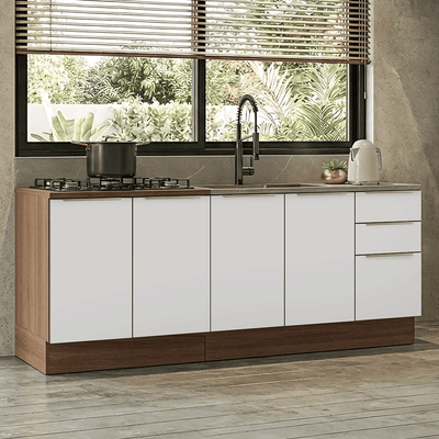 Armário de Cozinha Compacta 200 x 60 cm Rustic/Branco Veludo Lux Madesa 06