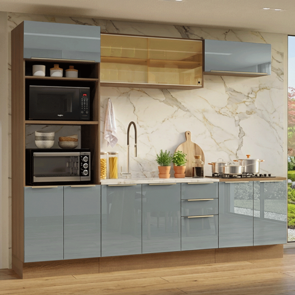 Armário de Cozinha Completa 270 cm Rustic/Cinza Lux Madesa 05