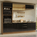 Armário de Cozinha Completa 270 x 60 cm Rustic/Preto Lux Madesa 06
