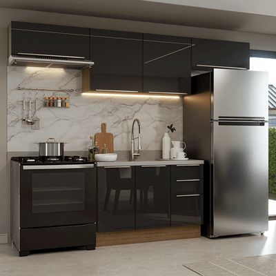 Armário de Cozinha Completa 280 cm Rustic/Preto Lux Madesa 01