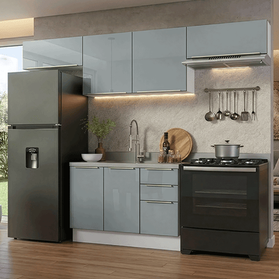Armário de Cozinha Completa 280 x 60 cm Branco/Cinza Lux Madesa 02