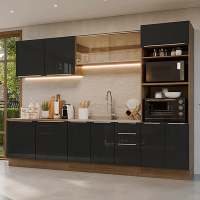 Armário de Cozinha Completa 310 cm Rustic/Preto Lux Madesa 03
