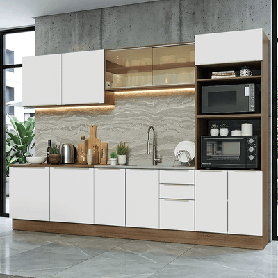 Armário de Cozinha Completa 310 x 60 cm Rustic/Branco Veludo Lux Madesa 04