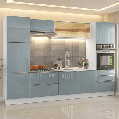 Armário de Cozinha Completa 320 cm Branco/Cinza Lux Madesa 08