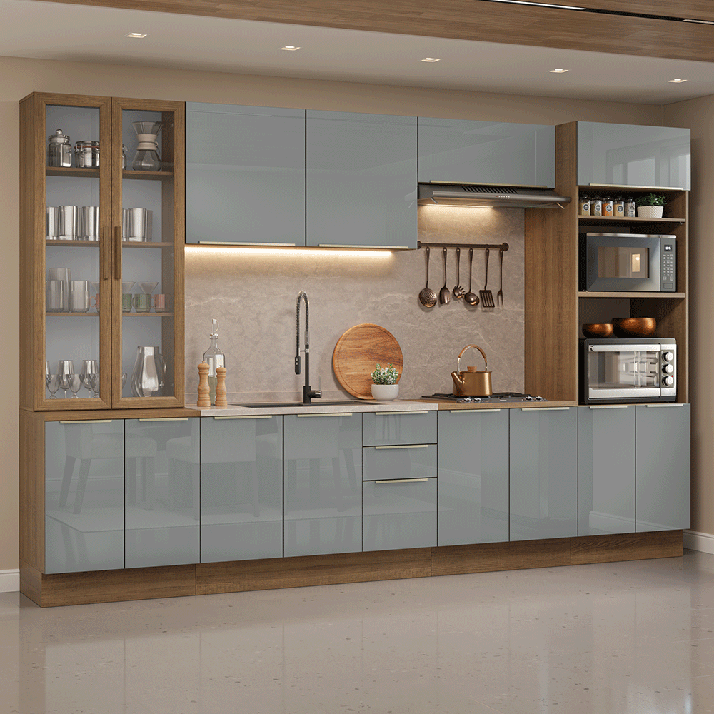 Armário de Cozinha Completa 340 cm Rustic/Cinza Lux Madesa 03