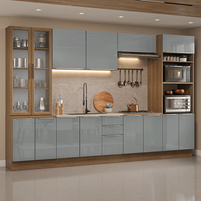 Armário de Cozinha Completa 340 cm Rustic/Cinza Lux Madesa 03