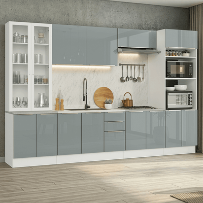 Armário de Cozinha Completa 340 x 60 cm Branco/Cinza Lux Madesa 04