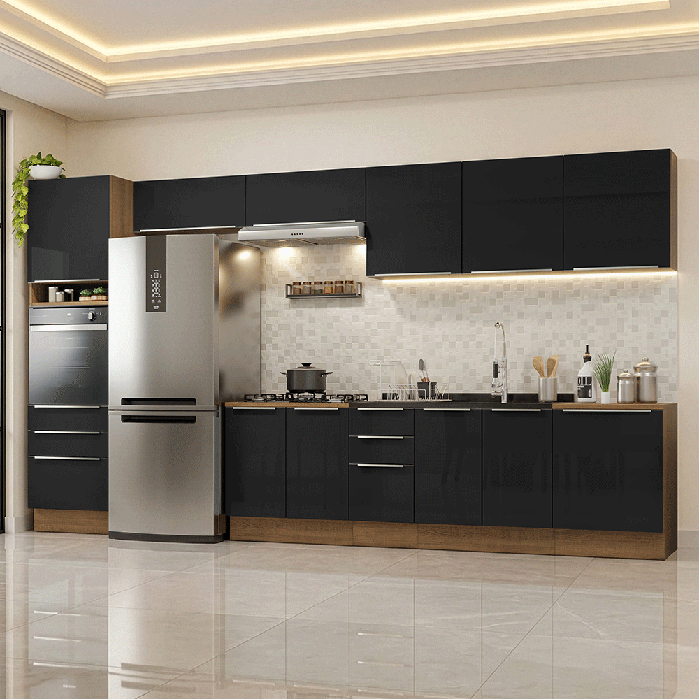 Armário de Cozinha Completa 400 cm Rustic/Preto Lux Madesa 05