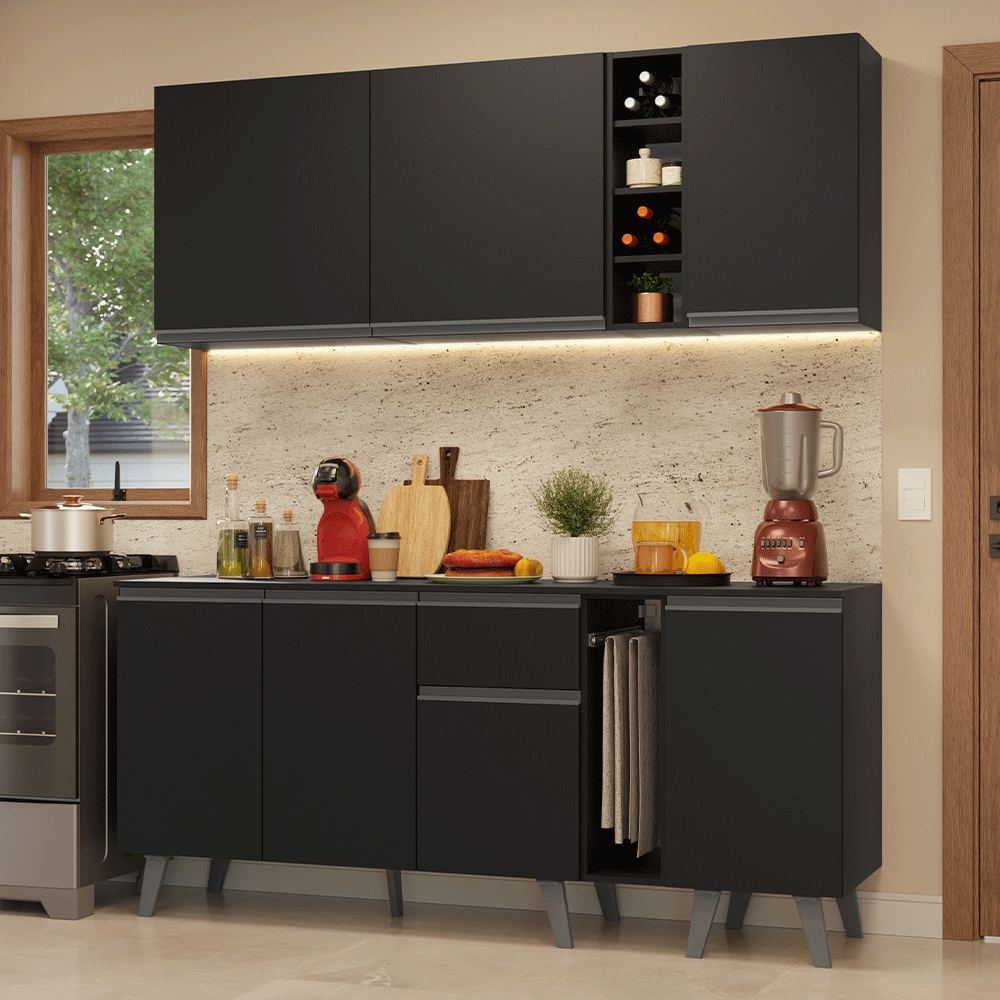 Armário de Cozinha Compacta 180 cm Preto Nice Madesa 01