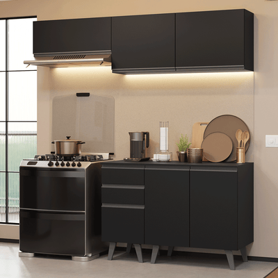 Armário de Cozinha Compacta 200 cm Preto Nice Madesa 06