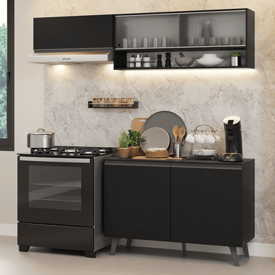 Armário de Cozinha Compacta 200 cm Preto Nice Madesa 09