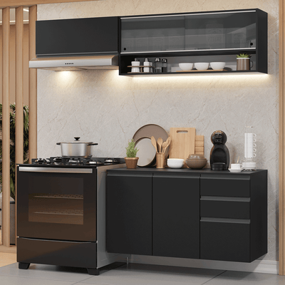Armário de Cozinha Compacta 200 cm Suspenso Preto Nice Madesa 12