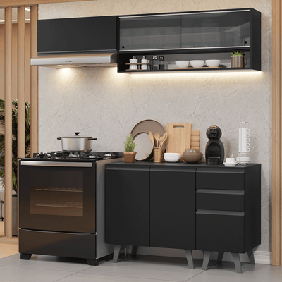 Armário de Cozinha Compacta 200 cm Preto Nice Madesa 14