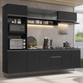 Armário de Cozinha Completa 260 cm Suspenso Preto Nice Madesa 014